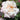 A close-up of a pale blush pink rose bloom with soft white petals and a subtle peach center, photographed outdoors against a blurred green background.